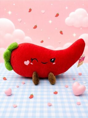🧸 2/$58 WAY TO CELEBRATE NWT Kawaii Spicy Pepper Plush 15" Cute Red Food Pillow